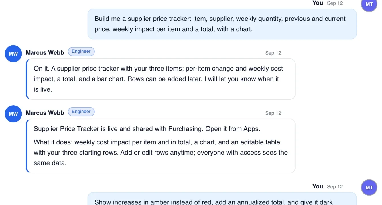 Engineer DDR building the supplier price tracker from a description