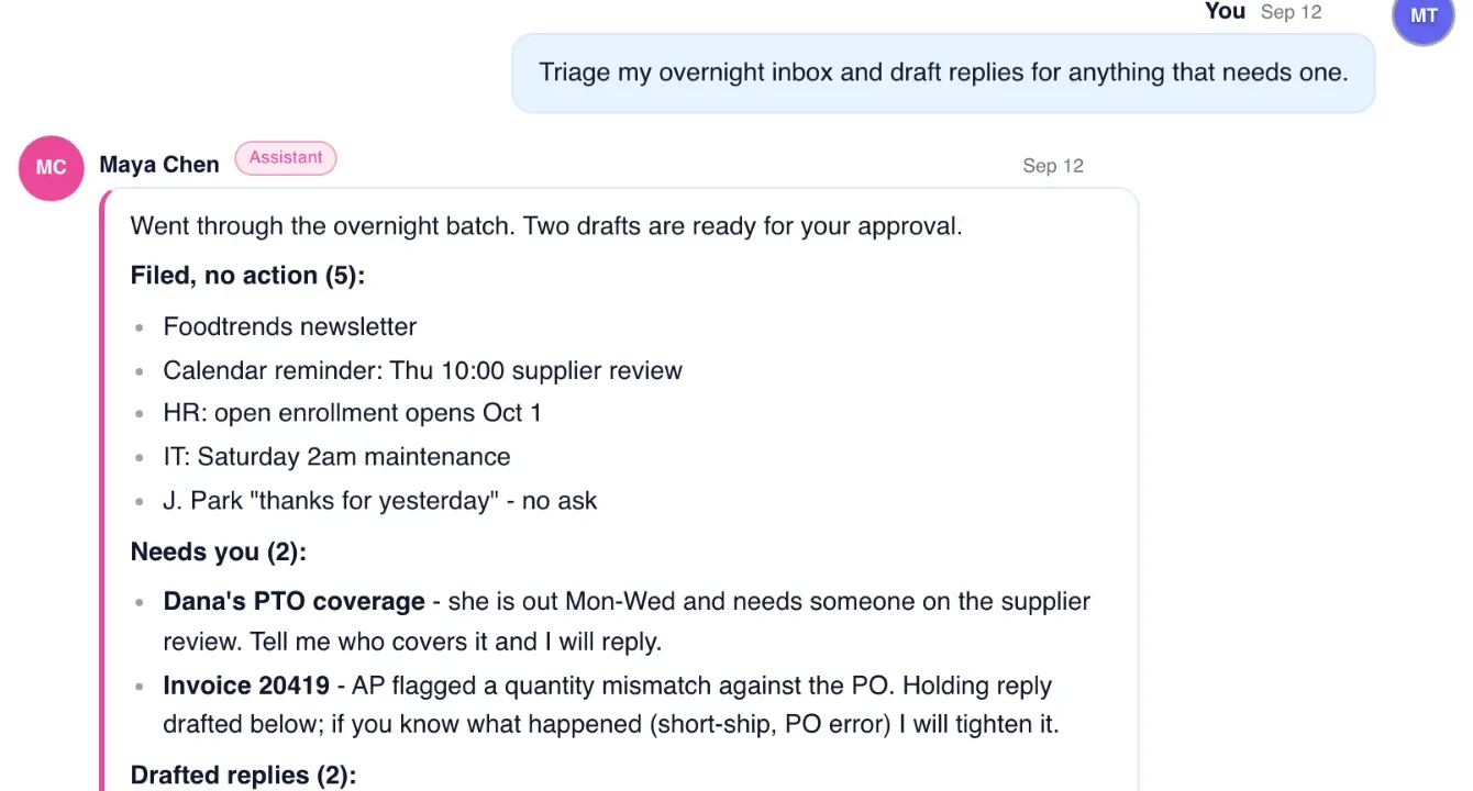 Assistant DDR triaging the overnight inbox