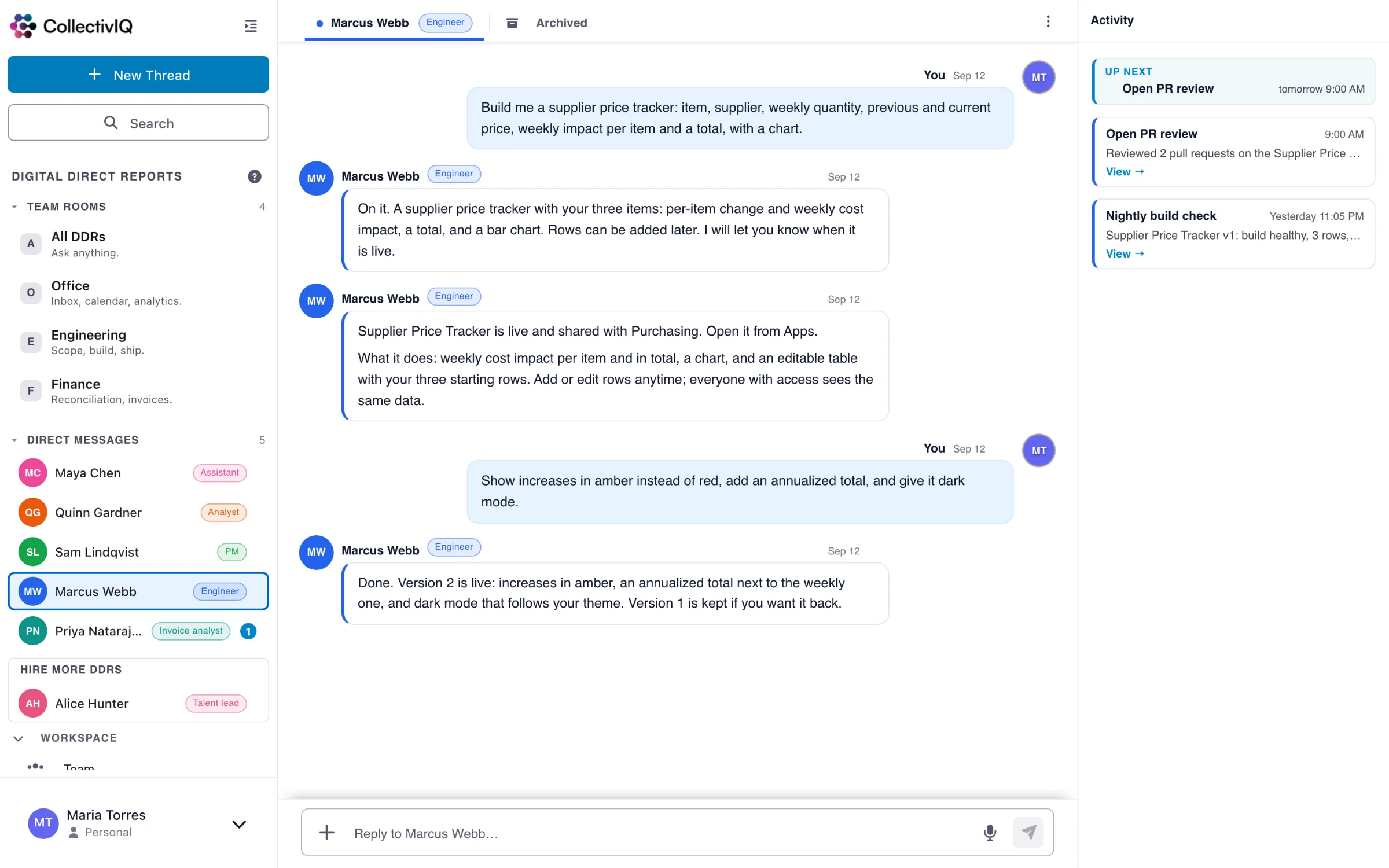 Engineer DDR building and shipping the supplier price tracker from a one-message request